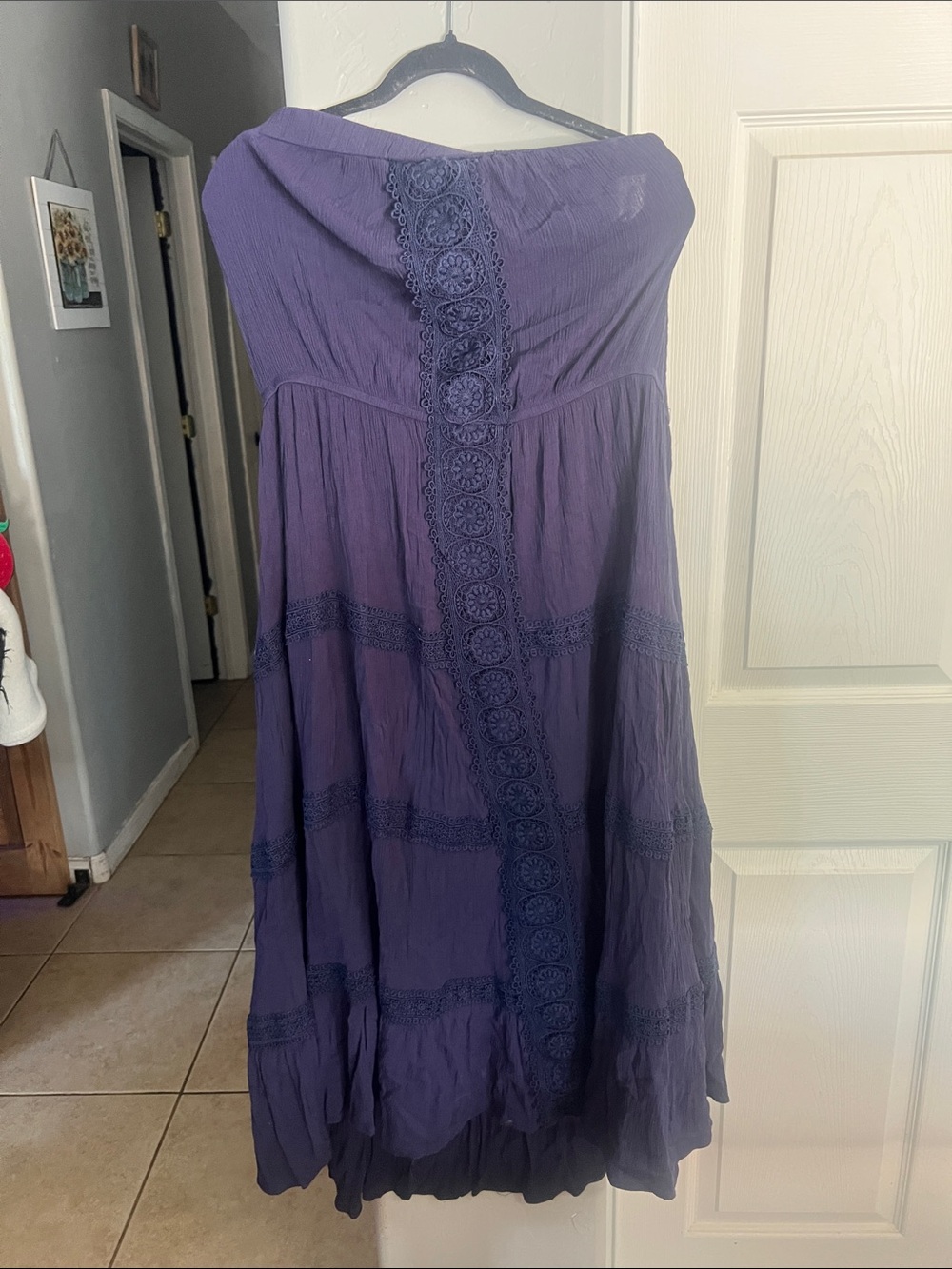 Strapless Boho Lace-Trim Maxi Dress in Purple